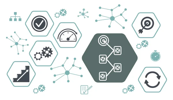 Concept of workflow with icons in hexagons