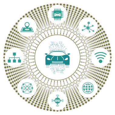 Bağlı simgelere sahip akıllı araba kavramı