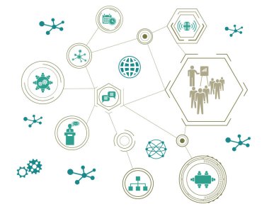 Bağlı simgelerle seminer toplantısı kavramı