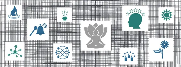 Concept of meditation with icons on squares