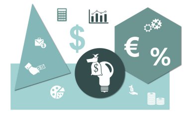 Geometrik şekiller arka planında simgeleri olan yatırım kavramı