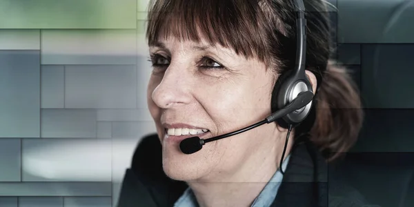 Support phone female operator in headset, geometric pattern