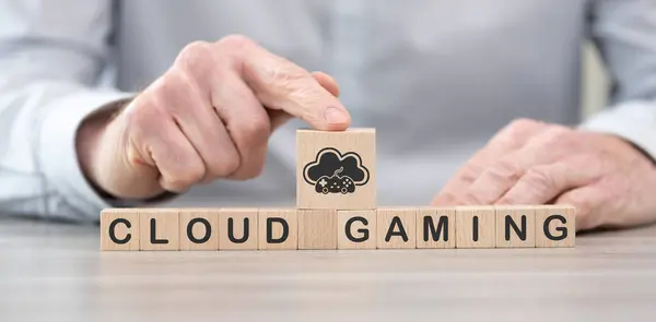Wooden blocks with symbol of cloud gaming concept