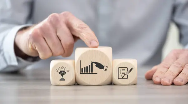 stock image Wooden blocks with symbol of goals concept