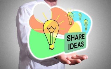 İnsan elinin üzerinde havada asılı olan fikir kavramını paylaşın