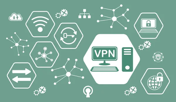 Concept of vpn with icons in hexagons