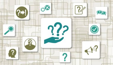 Concept of question with icons on squares