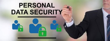 İş adamı kişisel veri güvenliği kavramı çiziyor