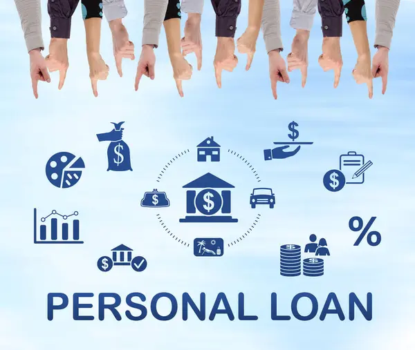 Personal loan concept pointed by several fingers