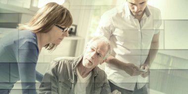 Ofiste birlikte çalışan iş adamları, geometrik desen