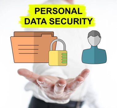 Kişisel veri güvenliği kavramı bir adamın elinin üzerinde uçuyor.