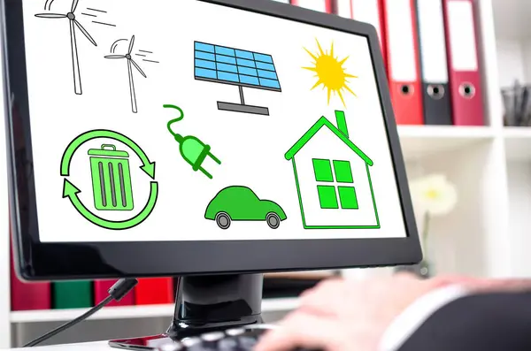 Clean energy concept shown on a computer screen