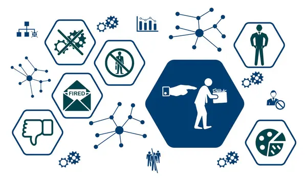 Concept of job loss with icons in hexagons