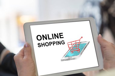 Çevrimiçi alışveriş kavramını gösteren tablet ekranı