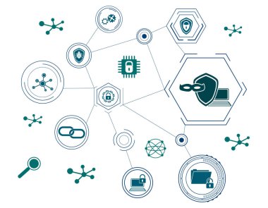 Bağlı simgelerle siber güvenlik kavramı