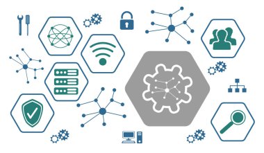 Altıgen simgeli ağ yönetimi kavramı