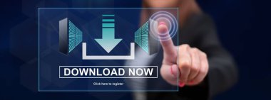 Download kavramı onun parmak dokunmatik ekranlı cep bilgisayarlarda dokunmadan kadın