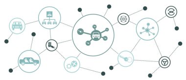 Bağlı simgelerle araba paylaşımı kavramı