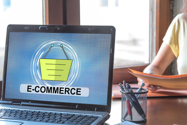 Laptop screen displaying an e-commerce concept
