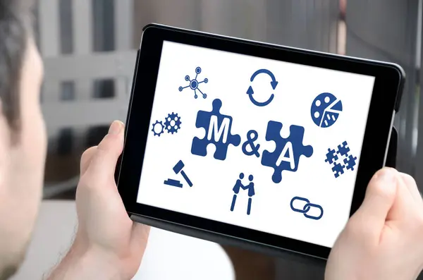 Man Holding Tablet Showing Concept — Stock Photo, Image