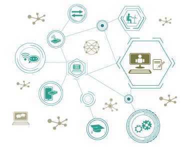 Bağlı simgelerle çevrimiçi eğitim kavramı
