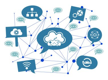 Konuşma baloncukları üzerindeki simgelerle bulut oyunu kavramı