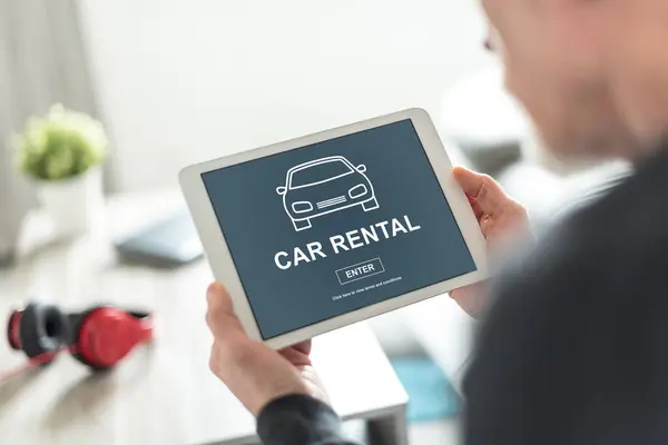 Tablet Screen Displaying Car Rental Concept — Stock Photo, Image