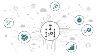 Bağlı simgelerle iş akışı kavramı