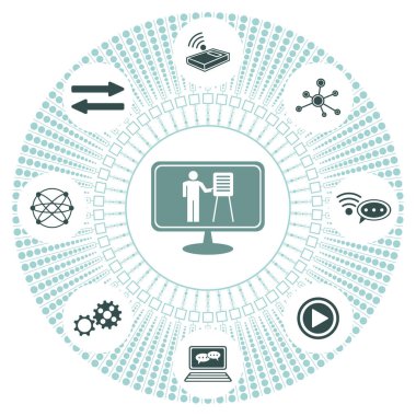 Bağlı simgelere sahip çevrimiçi okul kavramı