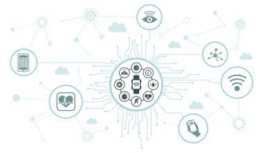 Bağlı simgelerle giyilebilir teknoloji kavramı