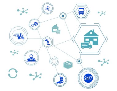 Bağlı simgelerle ev teslimatı kavramı