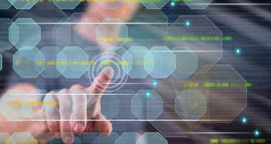 Adam bir soyut teknoloji kavramı onun parmak dokunmatik ekranlı cep bilgisayarlarda dokunmadan