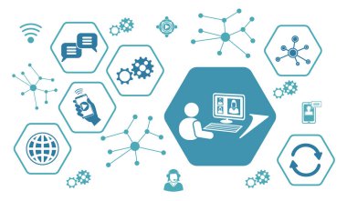 Altıgen simgelerle web konferansı kavramı