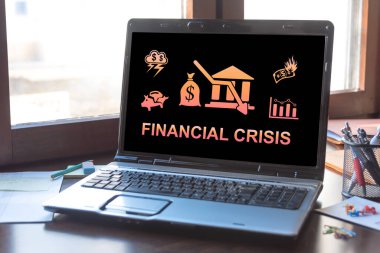 Finansal kriz kavramını gösteren dizüstü bilgisayar ekranı