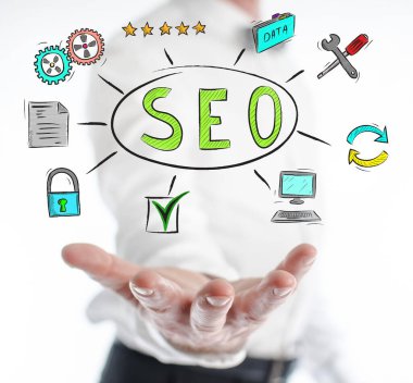 Bir adamın elini levitating Seo kavramı