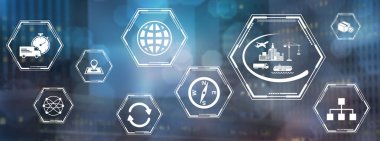 Bulanık koyu arkaplanda simgeleri olan ulaşım kavramı