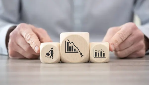 stock image Wooden blocks with symbol of bankruptcy concept