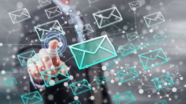 Bir e-posta kavramı onun parmak dokunmatik ekranlı cep bilgisayarlarda dokunmadan adam