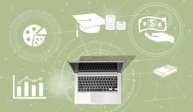 Top view of laptop with symbol of fafsa concept