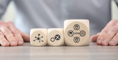 Vpn konsepti sembollü tahta bloklar