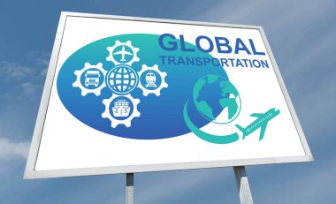 Bir reklam panosuna küresel ulaşım kavramı çizildi