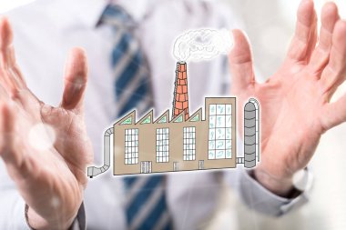 Arka planda bir adamın elleri arasındaki hava kirliliği kavramı