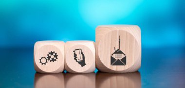 Ahşap bloklar mavi arkaplanda phishing kavramı sembolü ile