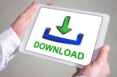 İndirme kavramını gösteren tablet ekranı
