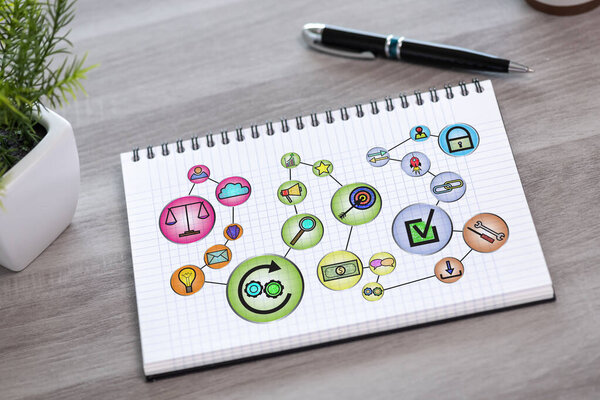 Концепция бизнес-соединения на блокноте