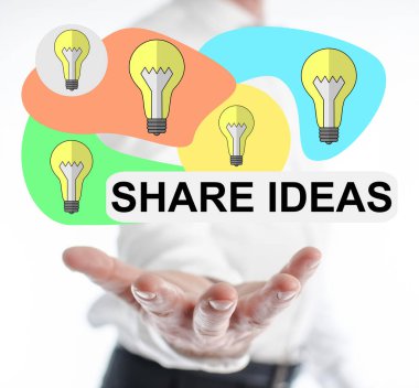 Bir adamın elinin üzerinde havada asılı hisseden fikir kavramını paylaşın