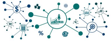 Bağlı simgelerle satış büyümesi kavramı