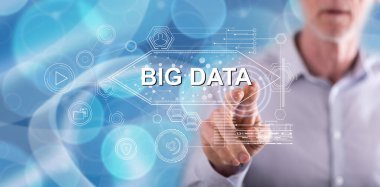 Bir büyük veri kavramı onun parmak dokunmatik ekranlı cep bilgisayarlarda dokunmadan adam