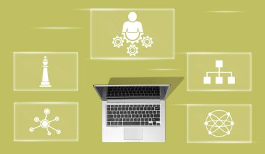 Yetenek sembolü olan dizüstü bilgisayarın üst görünümü