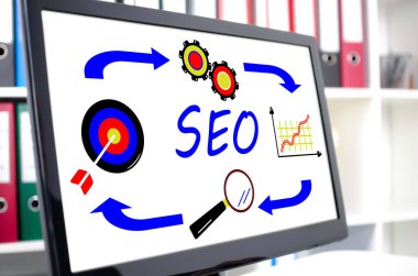 Bir bilgisayar ekranında gösterilen Seo kavramı